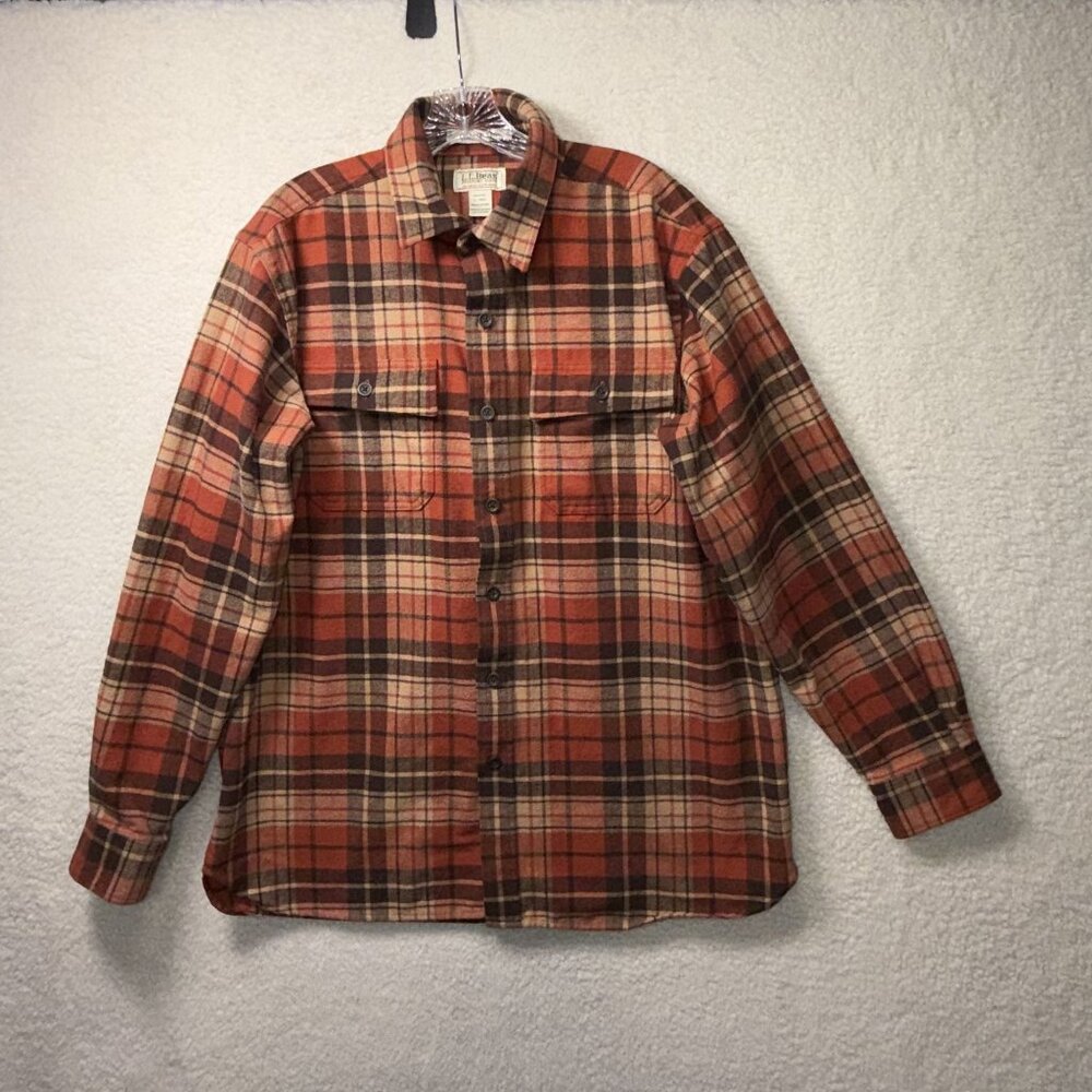 Vintage L.L. Bean Mens Traditional Fit Chamois Shirt‎ Large Plaid Cotton